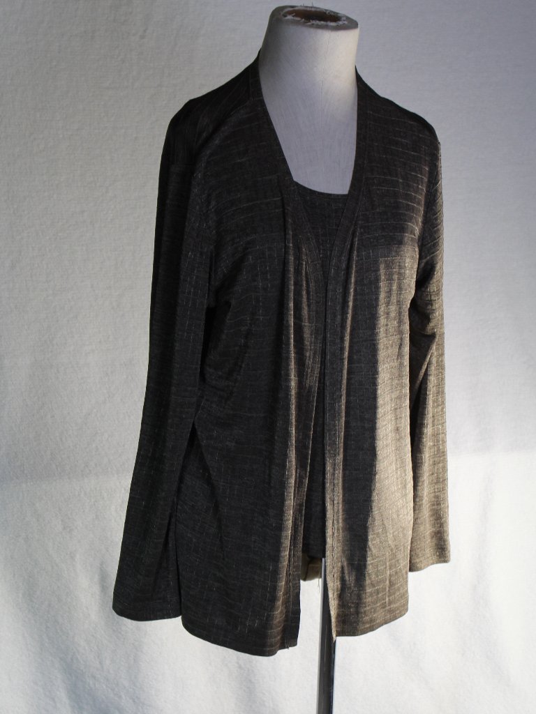 Chico's Size 2 / 12 Brown Gold Variegated Textured Sleeveless Top & Cardigan